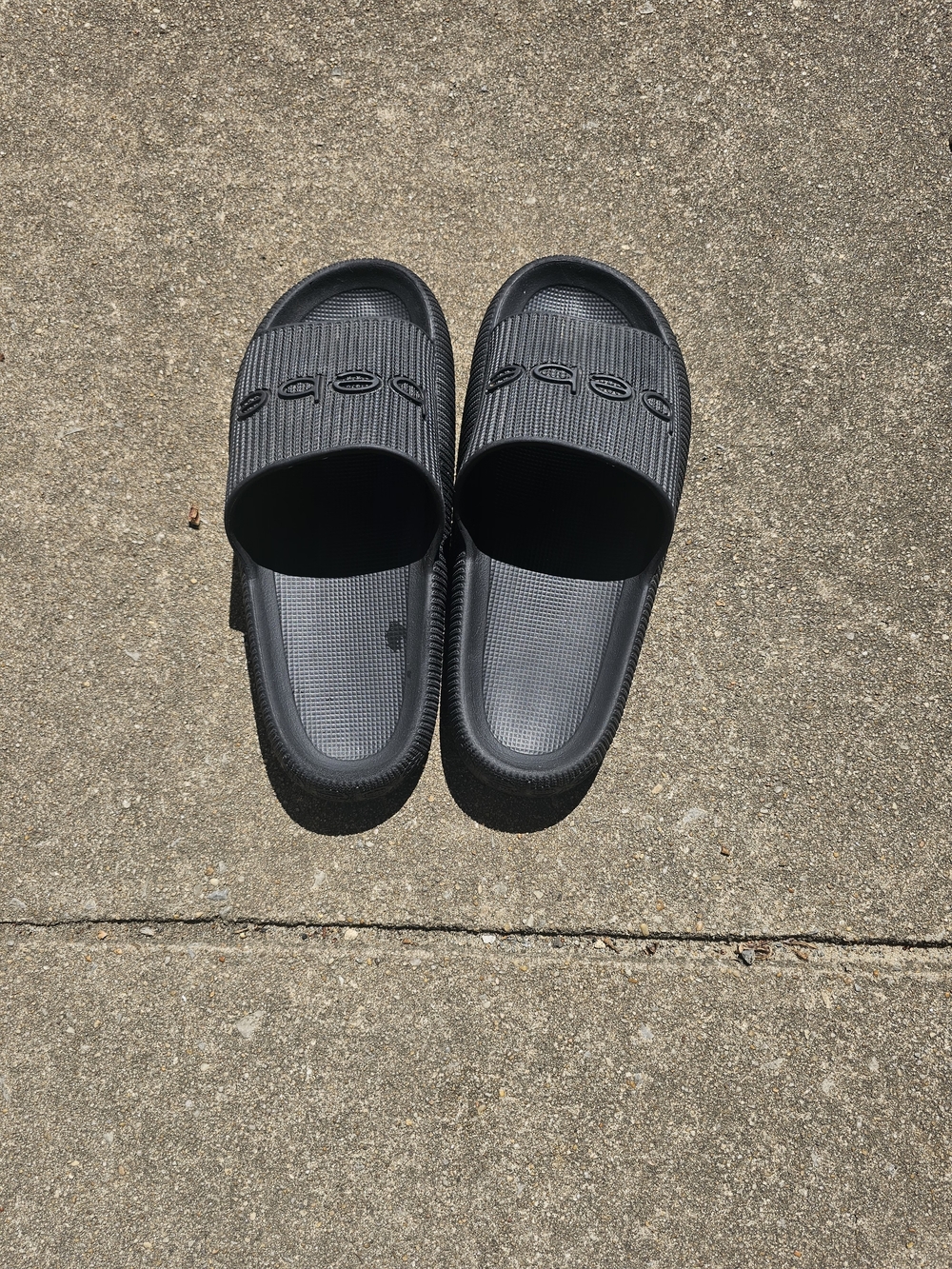 bebe Black Ribbed Slide Sandals - Picture 4 of 6